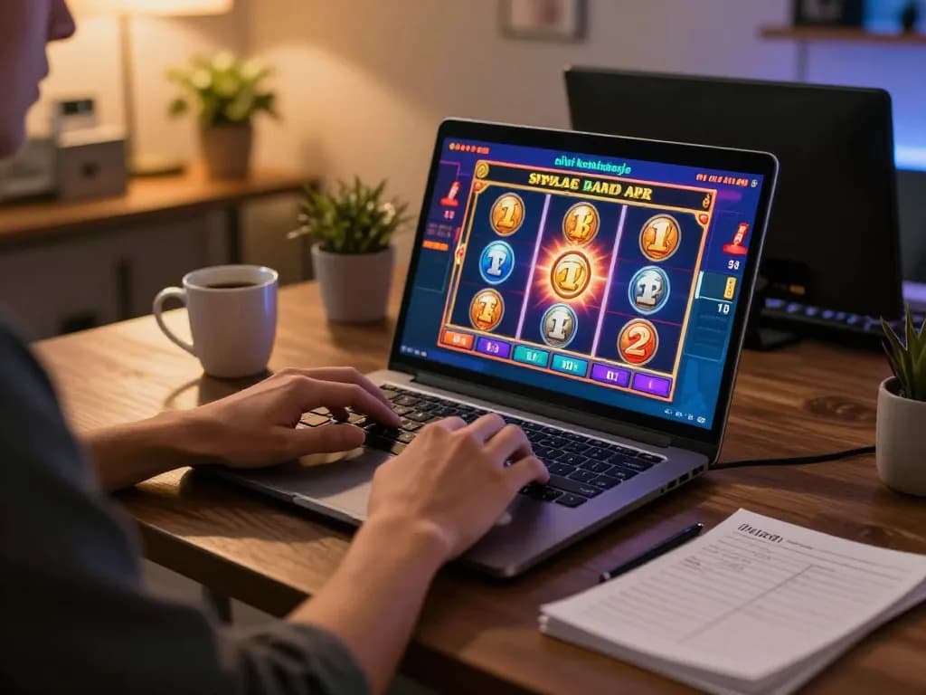 Engaging online gaming scene with vibrant slot graphics highlighting link slot kamboja.