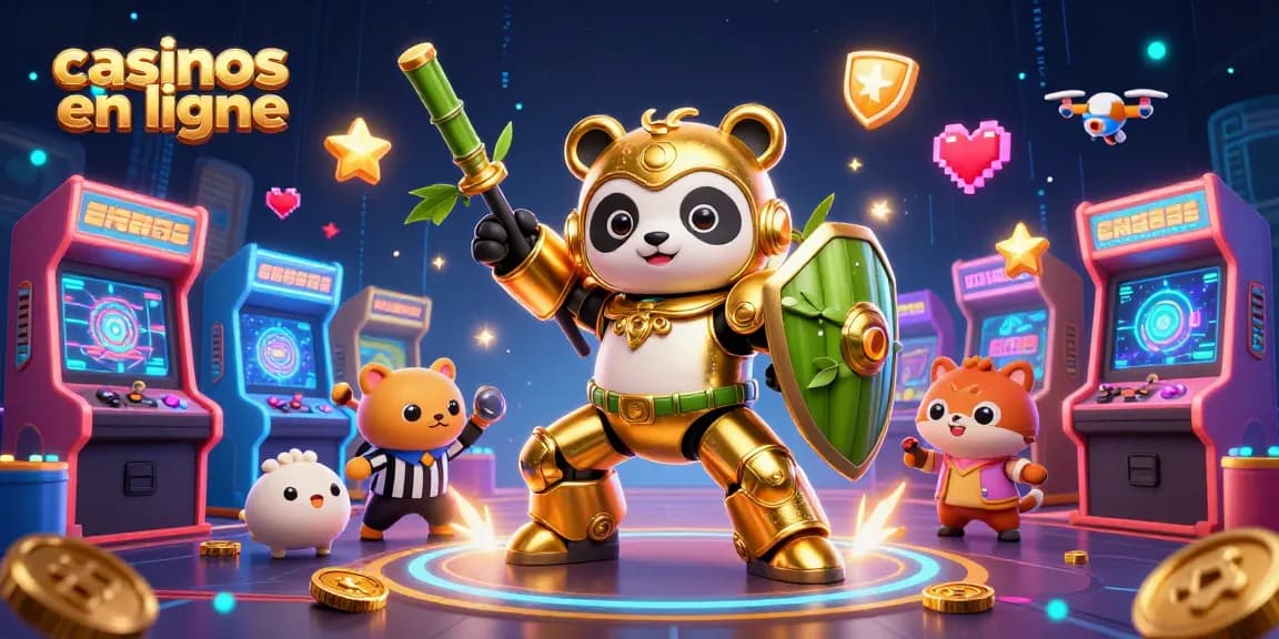 Les casinos en ligne sont représentés avec des pandas robots et des machines à sous dynamiques.