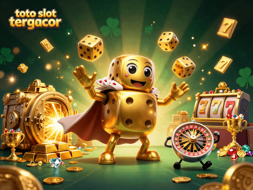 Engage with the thrilling toto slot tergacor experience amidst dazzling gold treasures and festive casino elements.
