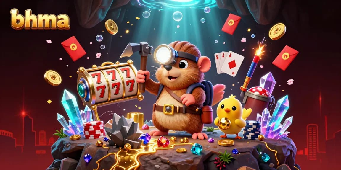 bhma logo shines as a cartoon mole and canary celebrate winning jackpots at vibrant online casinos