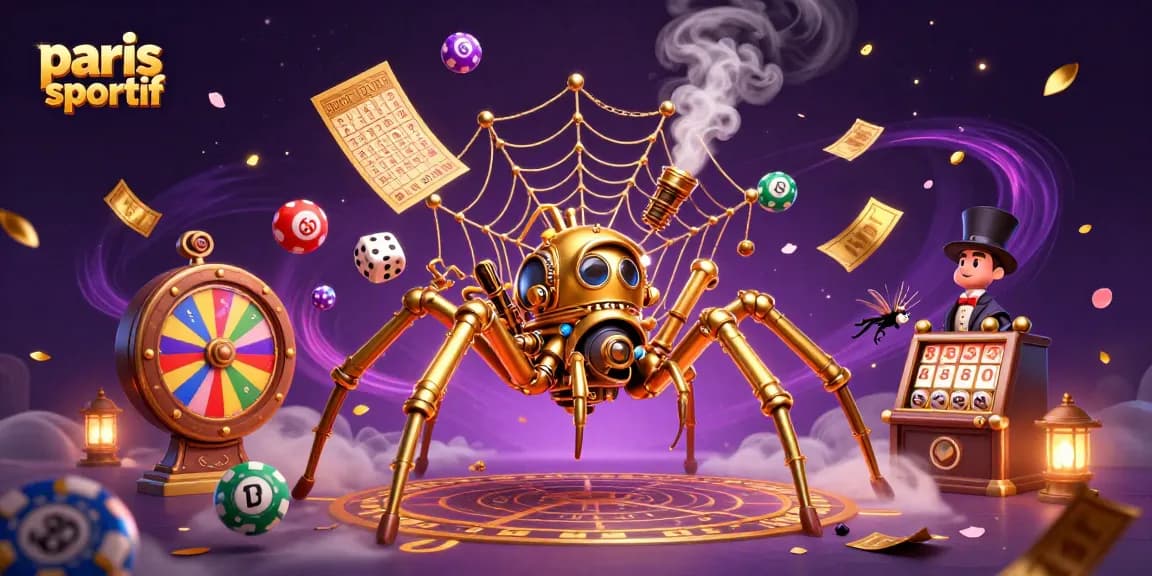 Paris sportif : image originale illustrant une araignée dorée dans un univers de jeux de hasard