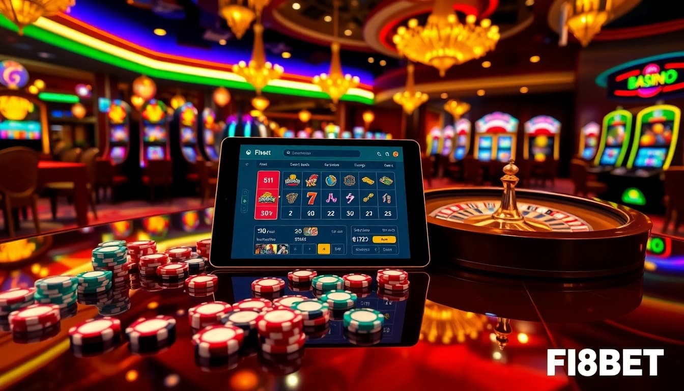 Engaging casino scene with roulette, slots, and online betting interface at https://f8bet.dental/