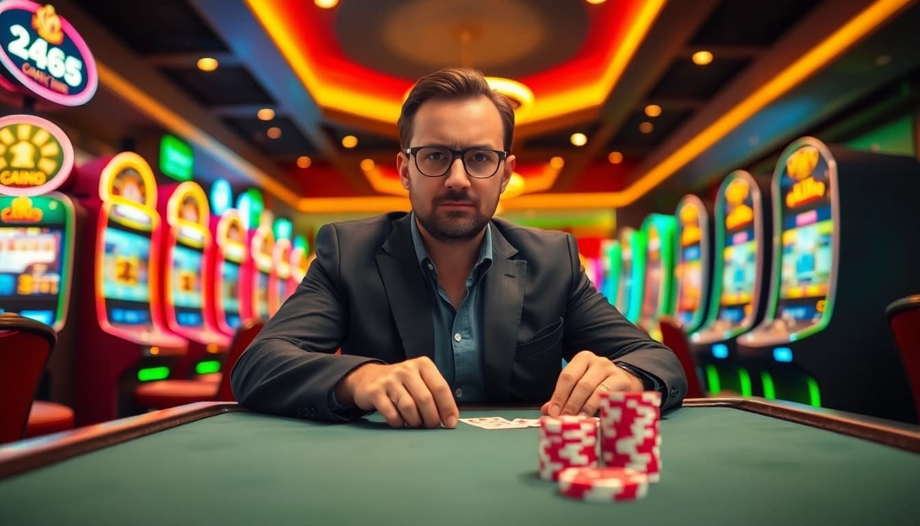 Neue casino bonus ohne einzahlung visualizing an excited gambler at a poker table.