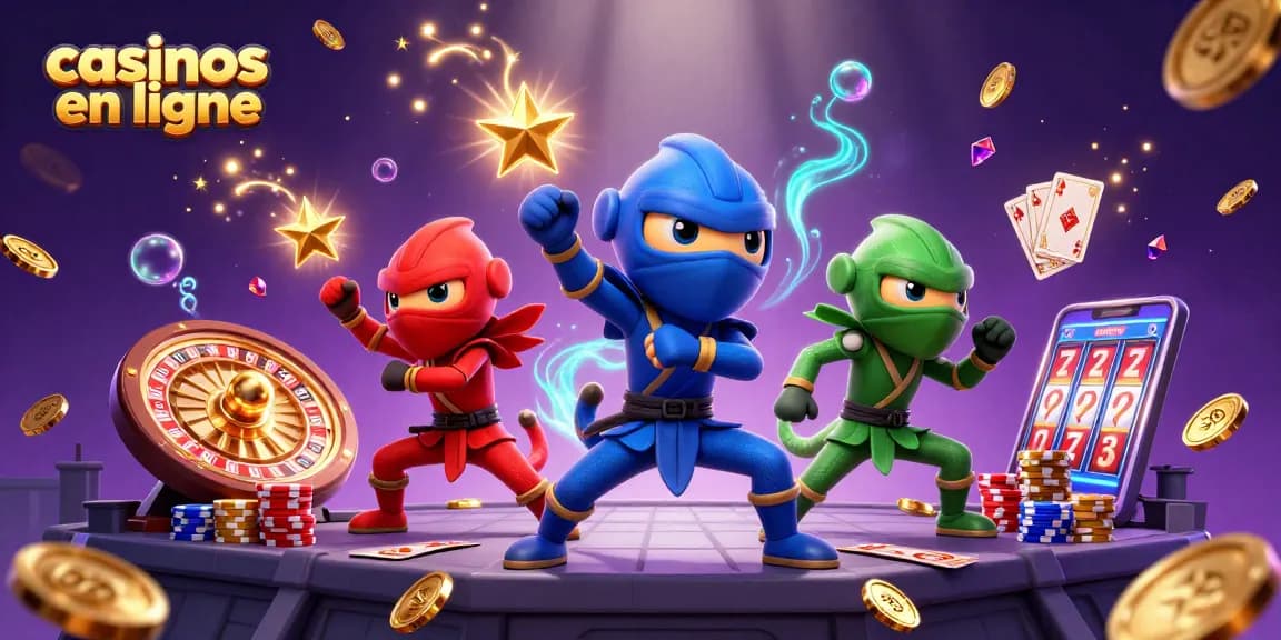 Jouez à des casinos en ligne avec des chameaux ninjas s'affrontant et des éléments de jeu scintillants.