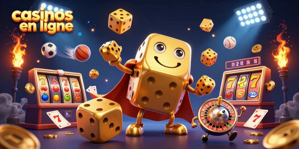 Jouez aux casinos en ligne avec cette illustration 3D captivante de dés dorés et roulettes