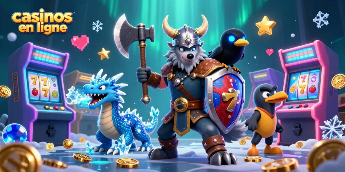 Jouez aux casinos en ligne avec une illustration de guerrier Viking et dragon dans un univers féérique.