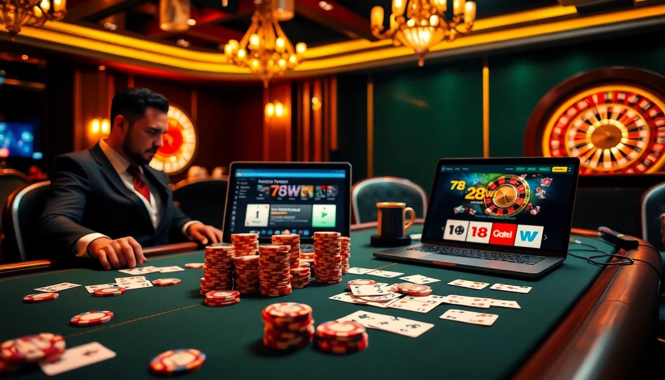 Experience the thrill of gambling with 78win at an elegant casino table filled with action-packed games.