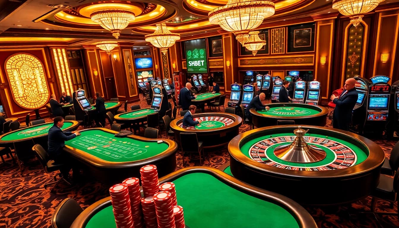 Experience thrilling gameplay at SHBET with luxurious casino tables and vibrant poker chips.