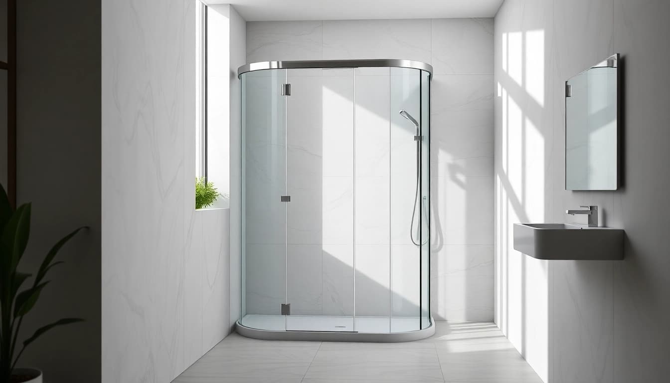 Admiring the cabine de douche italienne featured in a chic modern bathroom design.
