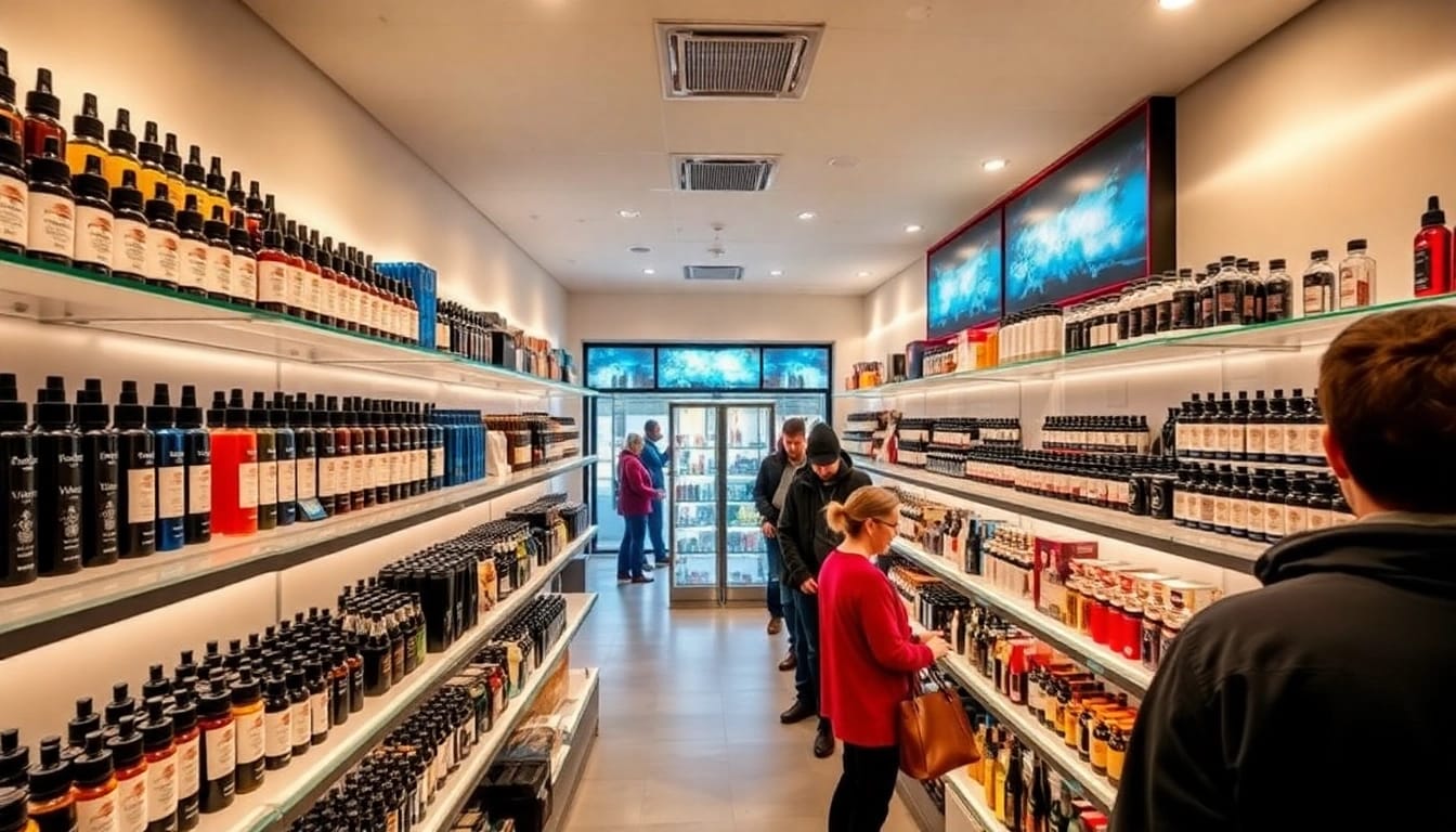 Explore a vibrant vape shop with diverse products at Vape Juice Depot, showcasing quality and variety.