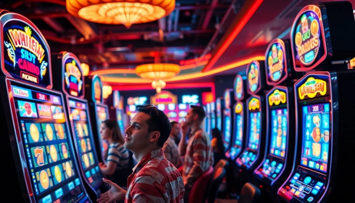 Permainan slot depo 1000 yang menarik dengan pemain bersemangat di kasino.