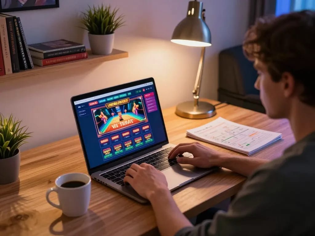 Engaging in online casino non aams gameplay on a laptop, capturing the excitement of virtual gambling.