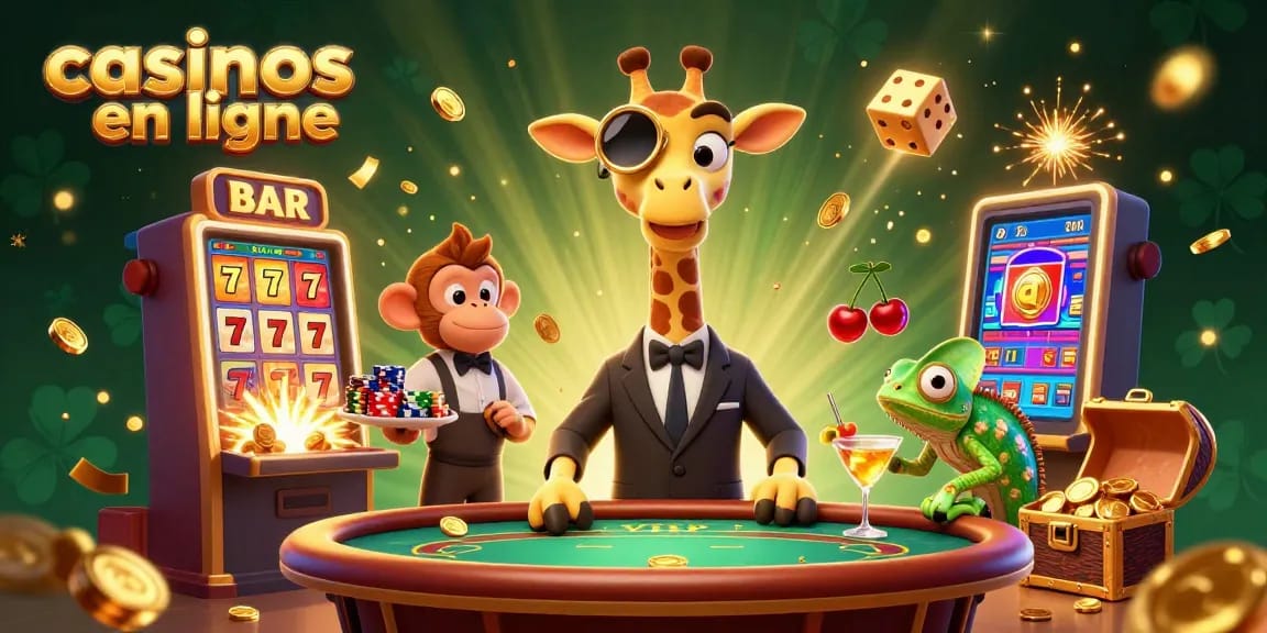 Vivez l'excitation des casinos en ligne avec cette illustration animée d'une girafe VIP au poker.
