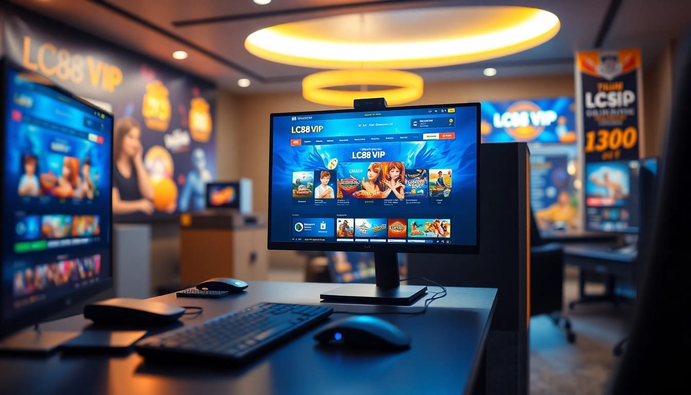 Engaging gaming setup showcasing LC88 Vip website with vibrant graphics.