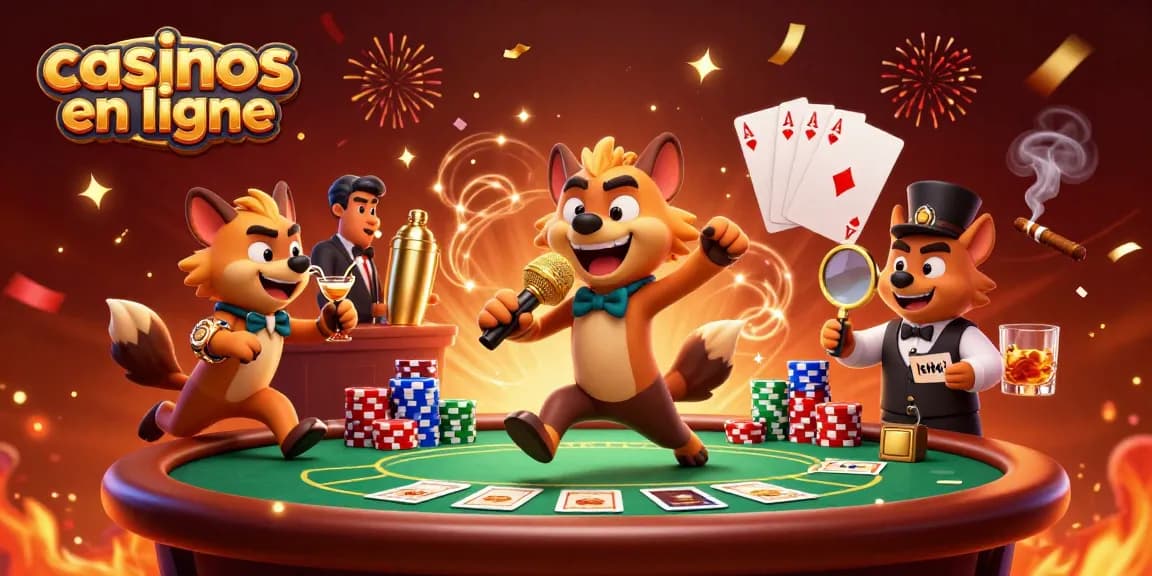 Casinos en ligne : hyènes animées créent une ambiance de jeu dans un club comique.