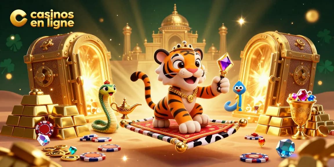 Profitez des casinos en ligne avec cette illustration captivante d'un sultan sur un tapis de poker.