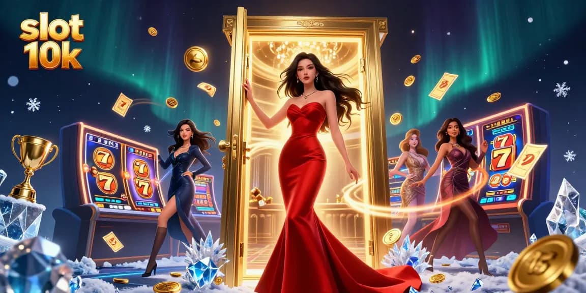 Engage in thrilling gameplay with slot 10k featuring an elegant casino scene illuminated by golden light.