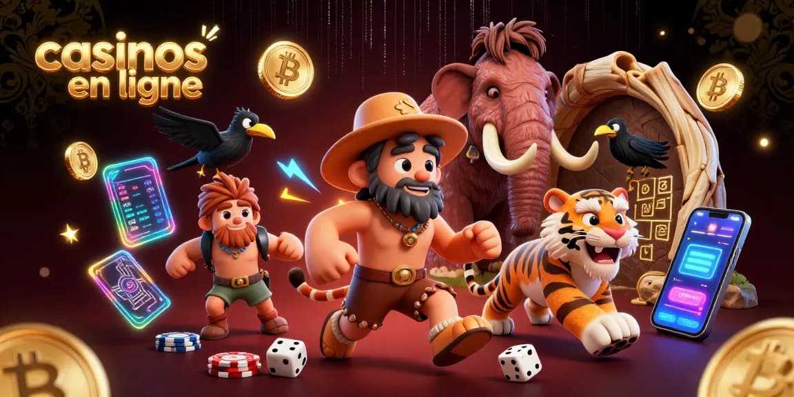 Jouez dans les casinos en ligne avec une scène vivante de caveman et tigre à dent de sabre.