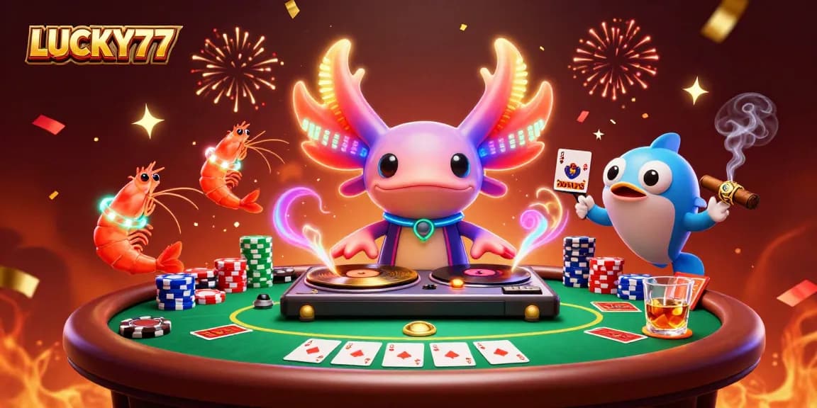 Join the excitement at LUCKY77 with vivid casino characters and vibrant poker scene.