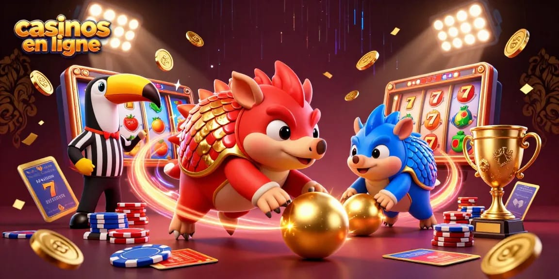 Casinos en ligne : compétition entre pangolins avec des rouleaux de machines à sous.