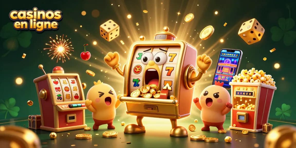 Les casinos en ligne offrent des jackpots éclatants avec des machines à sous animées déversant des pièces d'or.