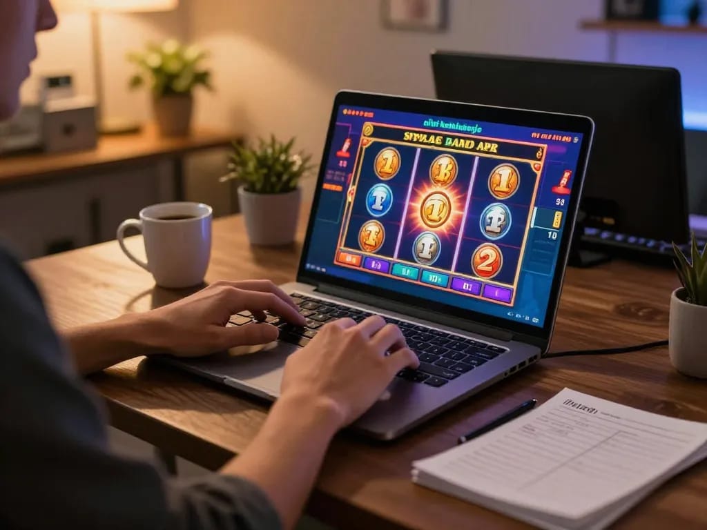 Engaging online gaming scene with vibrant slot graphics highlighting link slot kamboja.