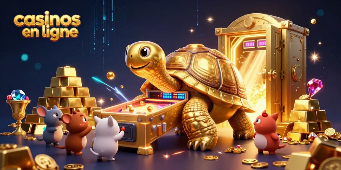 Jouer aux casinos en ligne avec des personnages amusants et des trésors scintillants dans une illustration animée.