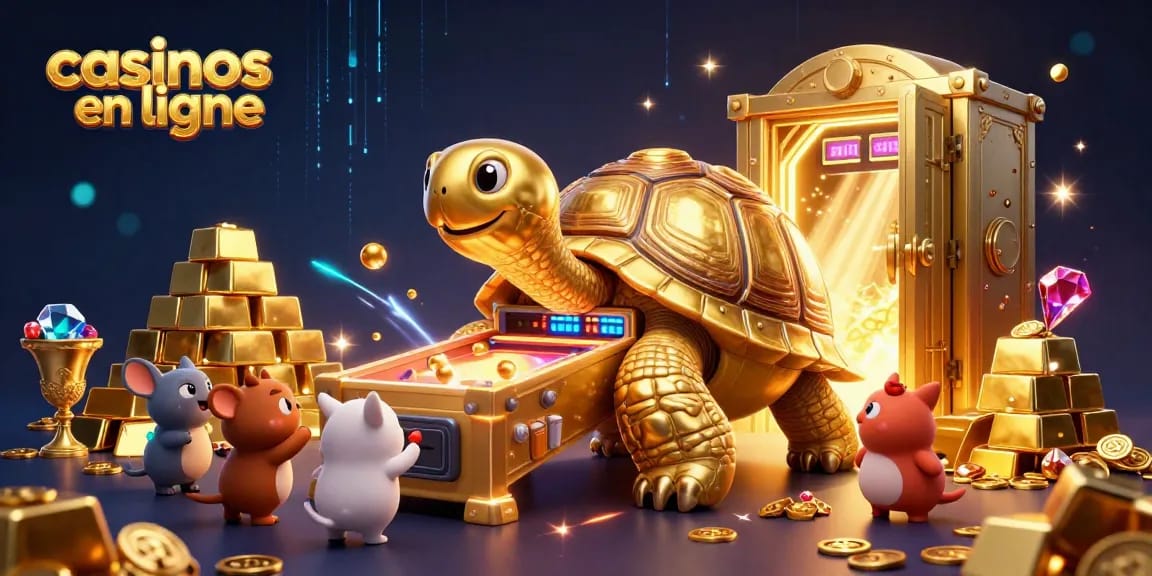 Jouer aux casinos en ligne avec des personnages amusants et des trésors scintillants dans une illustration animée.