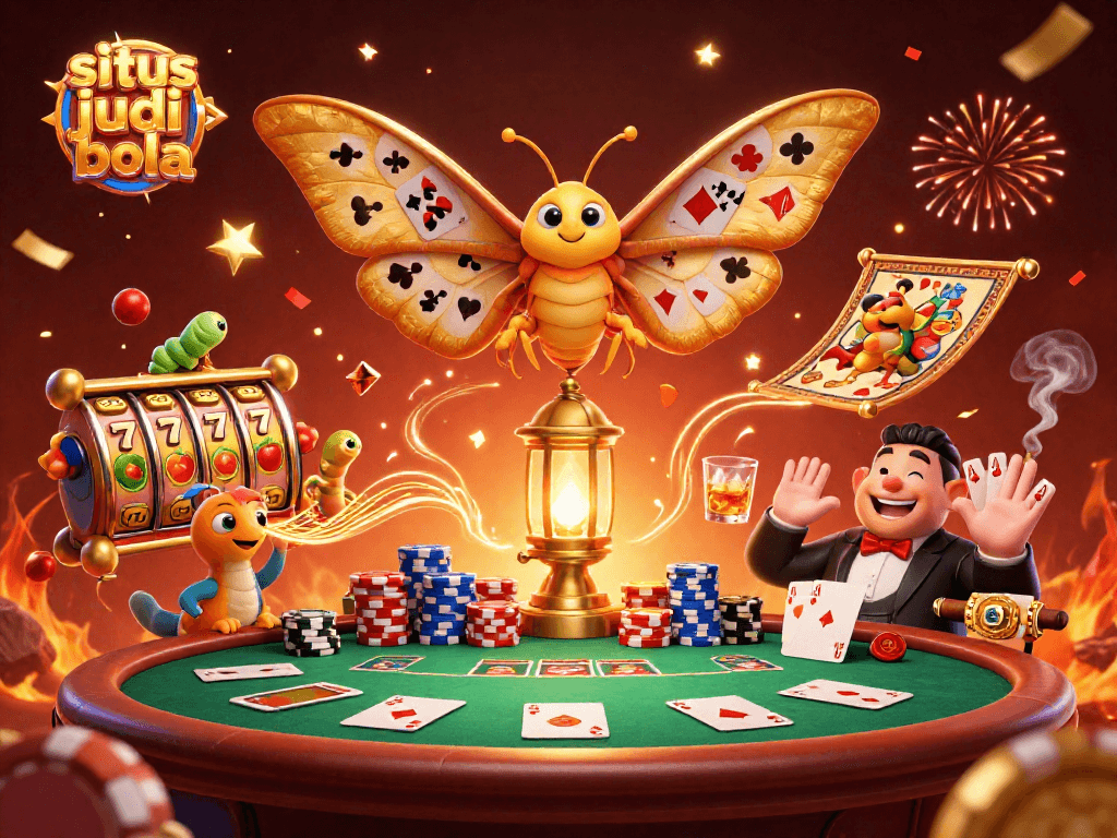 Place bets and win big with situs judi bola, where vibrant slot reels and poker elements create a lively casino scene.
