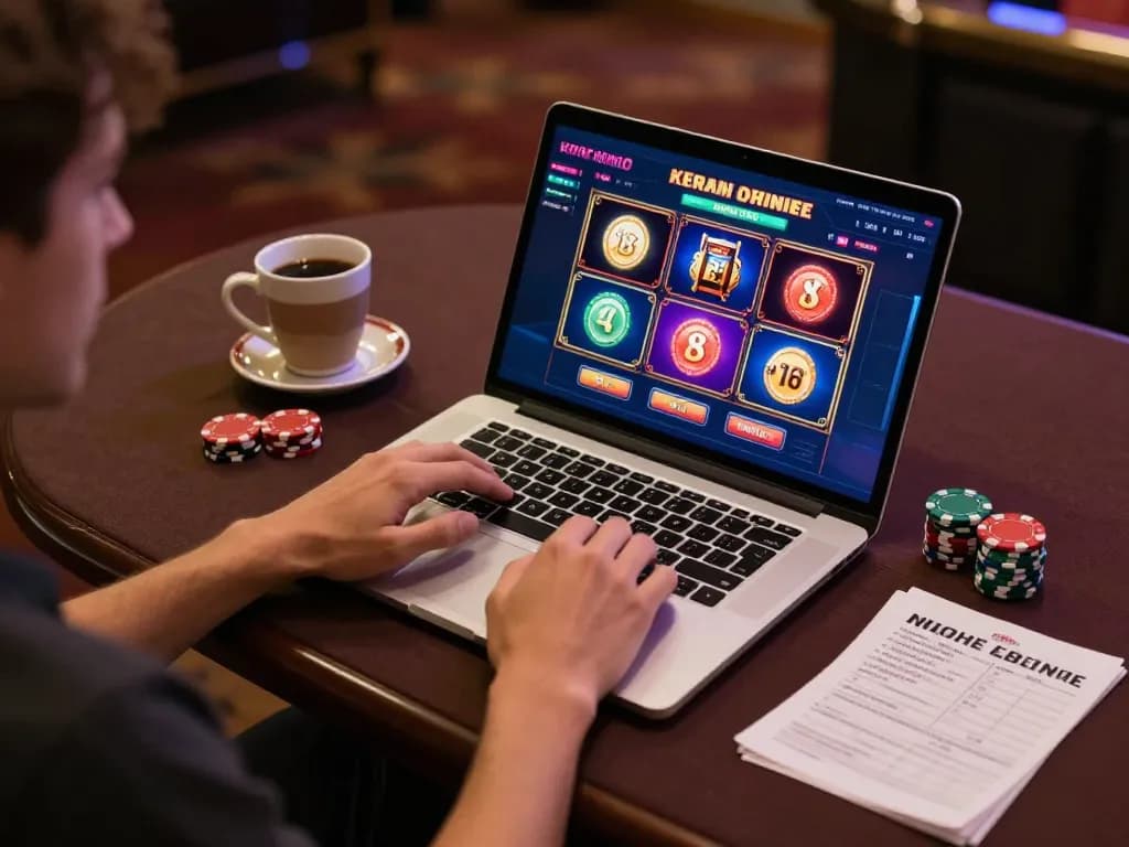 Player enjoying online gaming at b52club with vibrant slots interface and cozy setup.