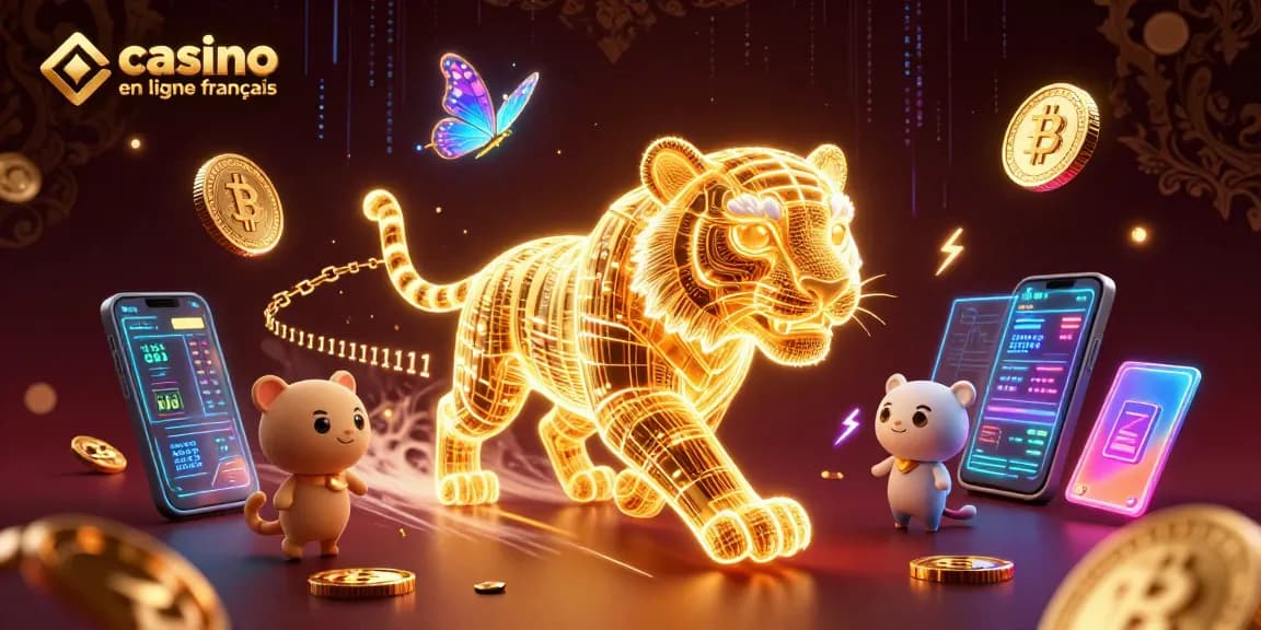 Casino en ligne français : tigre doré et éléments cryptographiques dans un casino digital.
