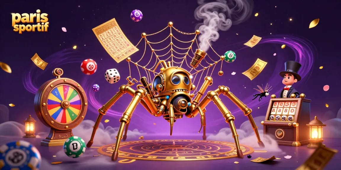Paris sportif : image originale illustrant une araignée dorée dans un univers de jeux de hasard