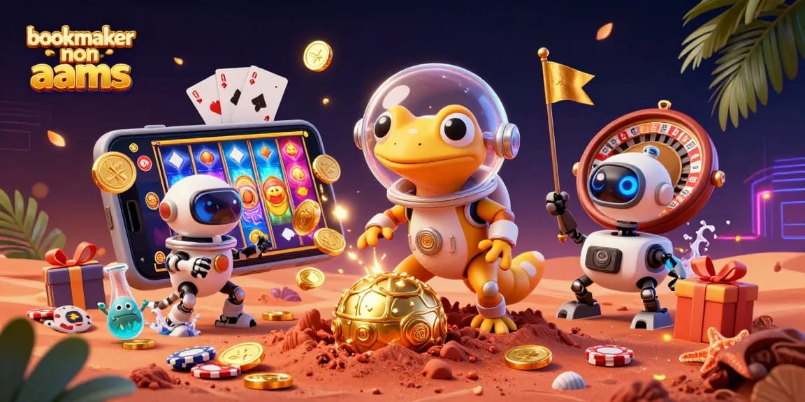 Visualizzazione di scommesse con bookmaker non AAMS in un'illustrazione 3D animata vivace e dettagliata.