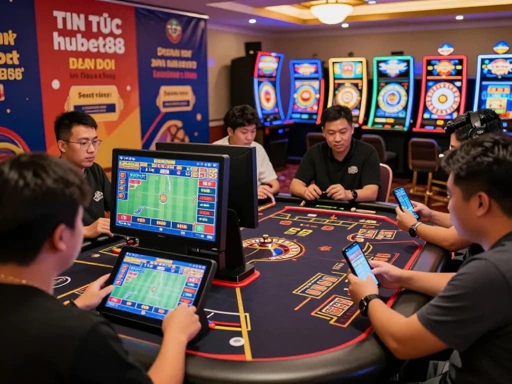 TIN TỨC hubet88 highlights players enjoying online betting at vibrant virtual casino.