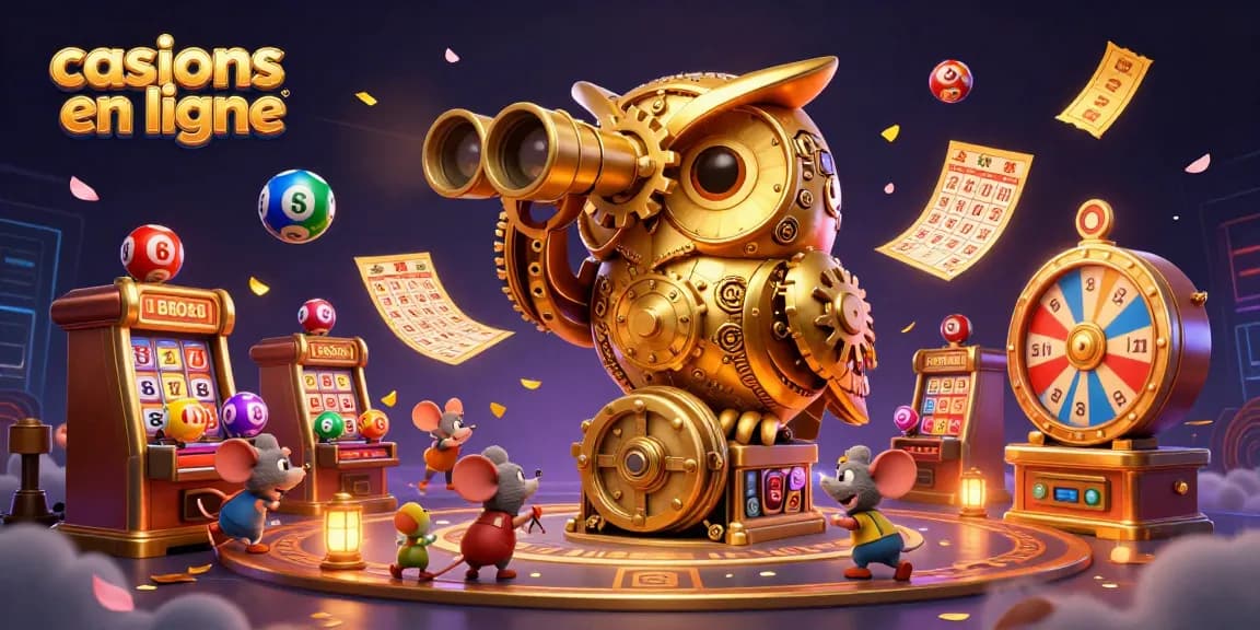 Le superbe visuel de casinos en ligne illustre une scène dynamique avec des personnages de casino animés.