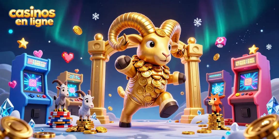 Animation de casino en ligne avec un bélier doré chargé à travers un portail de jeu vibrant.