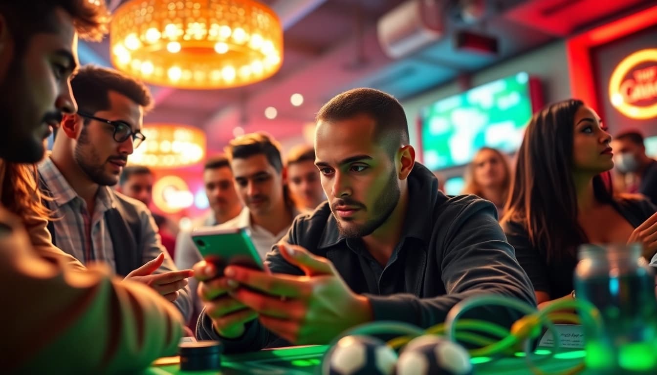 Engaged participants in online sports betting California showcasing a lively betting environment.