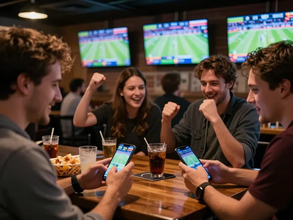 Engaging sports betting at a lively bar, highlighting Canada online casinos reddit for strategic gameplay.