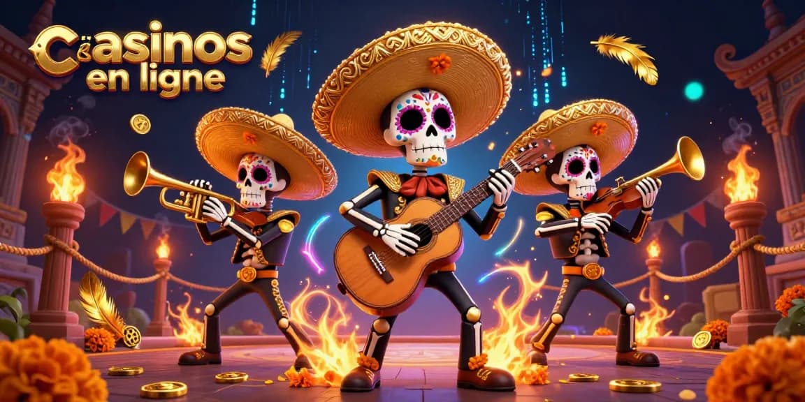 Jouer dans des casinos en ligne animés avec des squelettes mariachi colorés et des éléments de jeu trépidants.