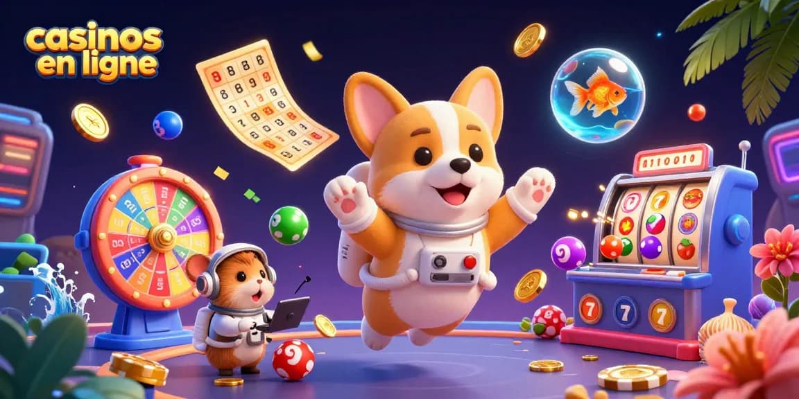 Vivez l'excitation des casinos en ligne avec un corgi et un hamster dans un casino spatial.