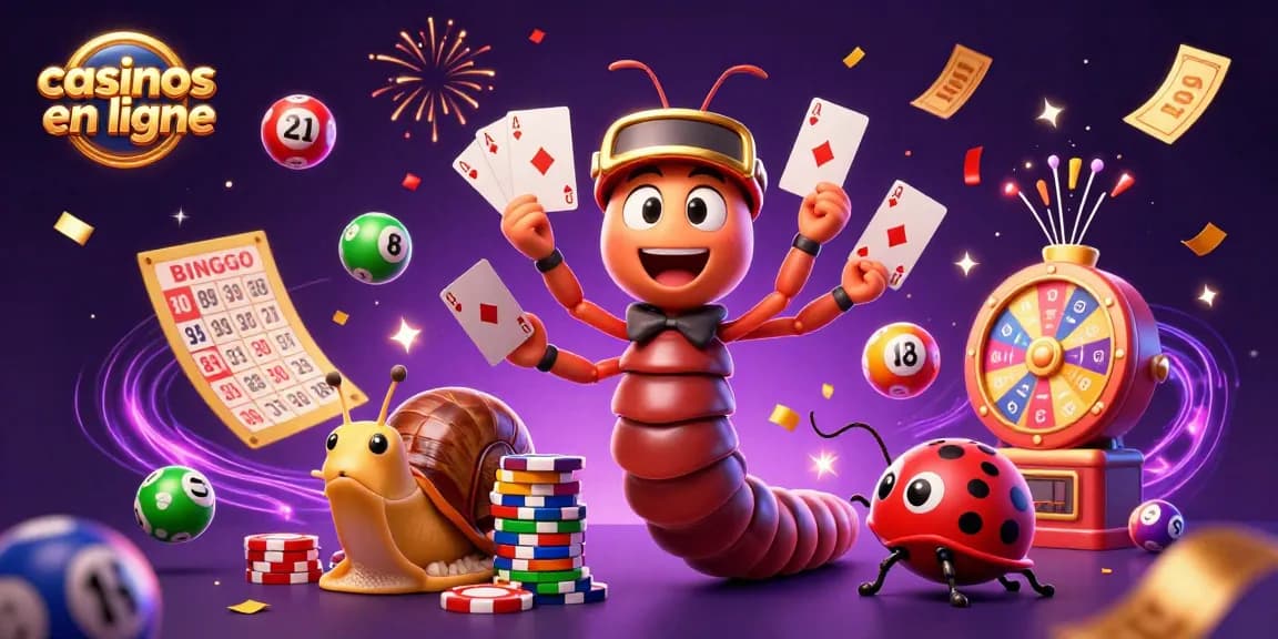 Jouer dans des casinos en ligne avec un croupier 3D entouré de jeux colorés.