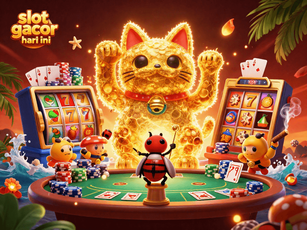 Enjoy thrilling slot gacor hari ini action with a lucky cat and vibrant casino symbols in a dynamic 3D scene.