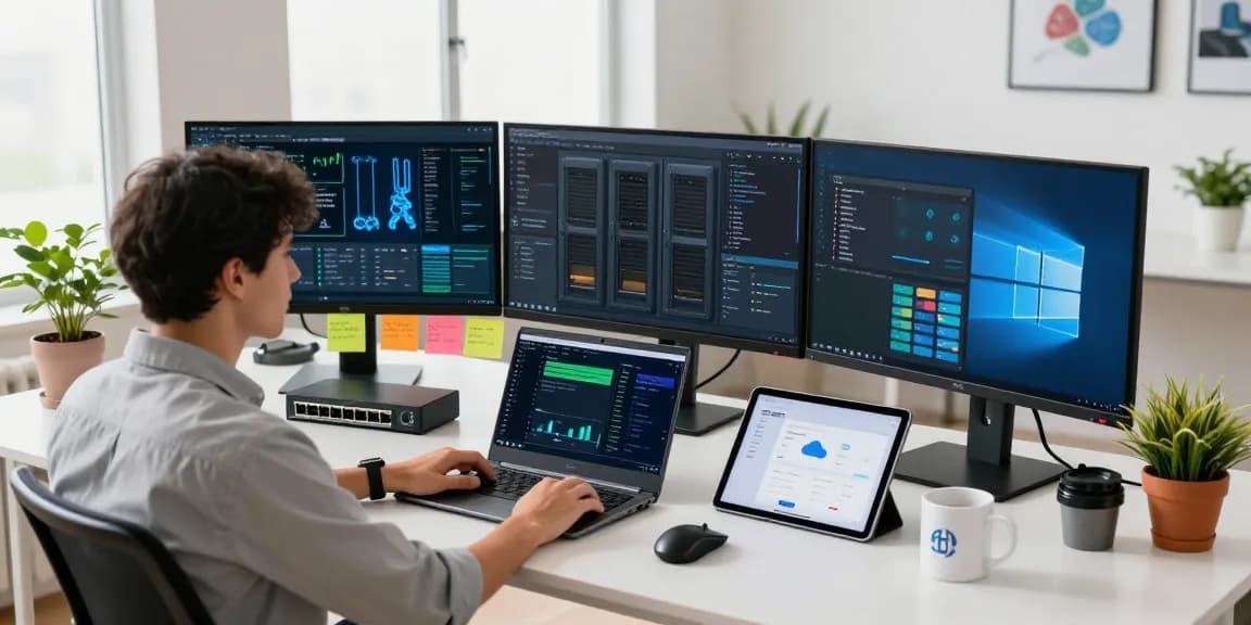 Configuración profesional de servidores vps windows en un entorno de oficina moderno.