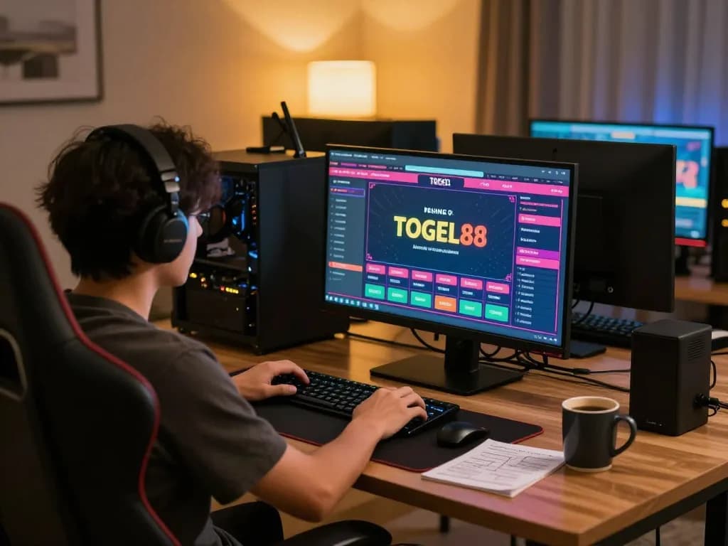 Player exploring the TOGEL88 platform for online betting with a professional and cozy home setup.