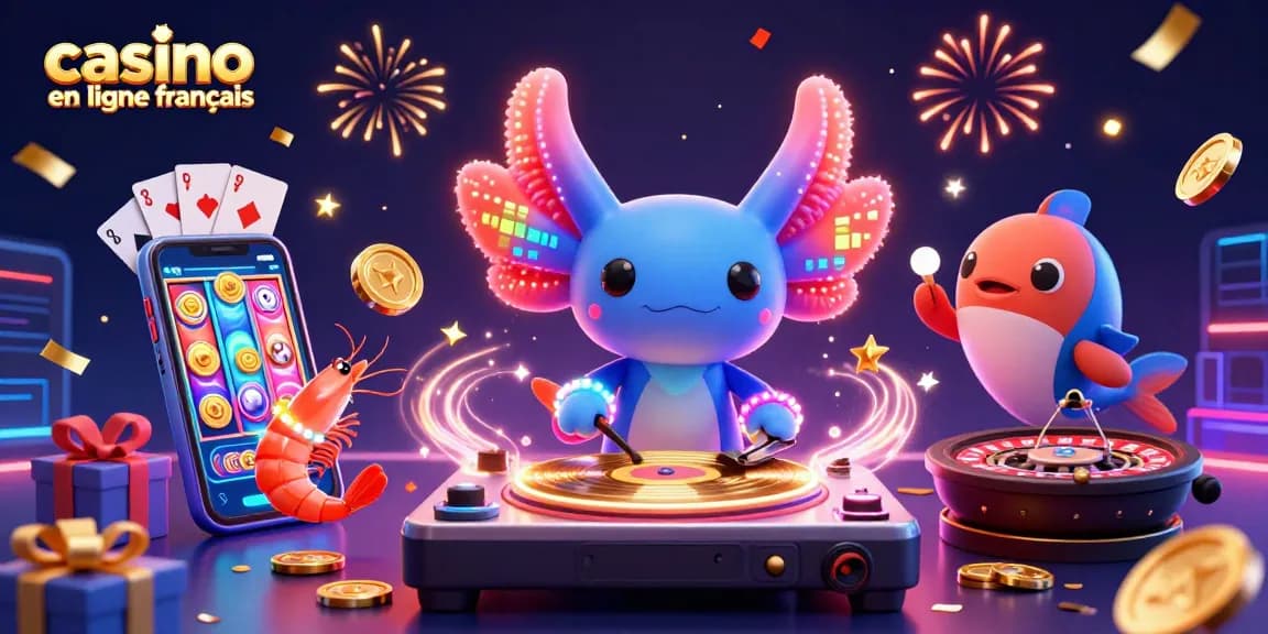Jouez dans cet univers vibrant de casino en ligne français avec des personnages colorés et des éléments de jeu captivants.