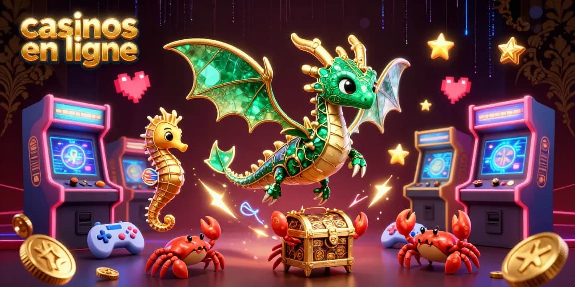 Jouez aux casinos en ligne avec un dragon de mer en 3D et des éléments de jeu colorés