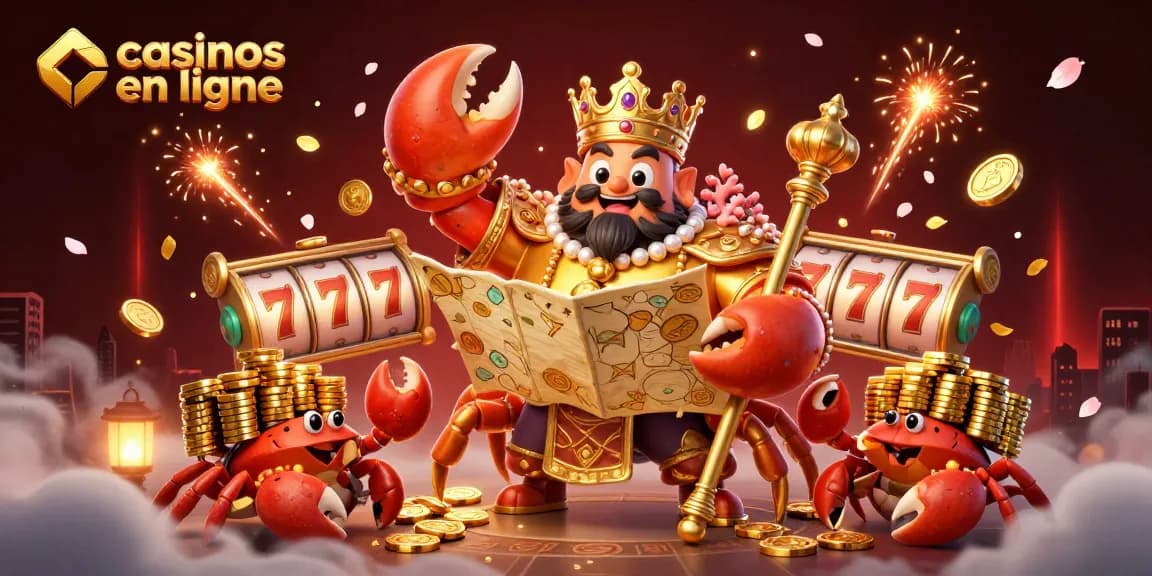 Profitez des casinos en ligne avec l'empereur crabe doré entouré de jeux captivants.