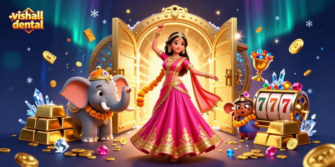 Enjoy exciting gameplay at vishaldental’s themed slot machine booth, with vibrant jewels and rich decorations.