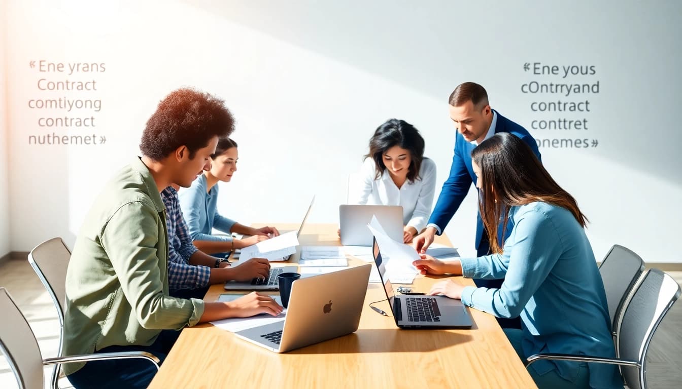 Streamlined contract management process showcasing teamwork and technology.