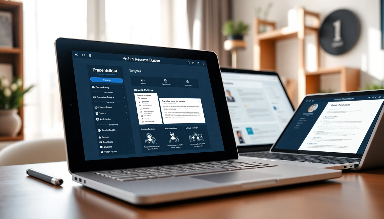 Create and customize your Resume Builder on mobile and laptop in a stylish home office setting.